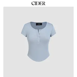 Cider [3 colors, size 0-26] Buckle U-neckline Short Sleeve Tee Dealsforyou