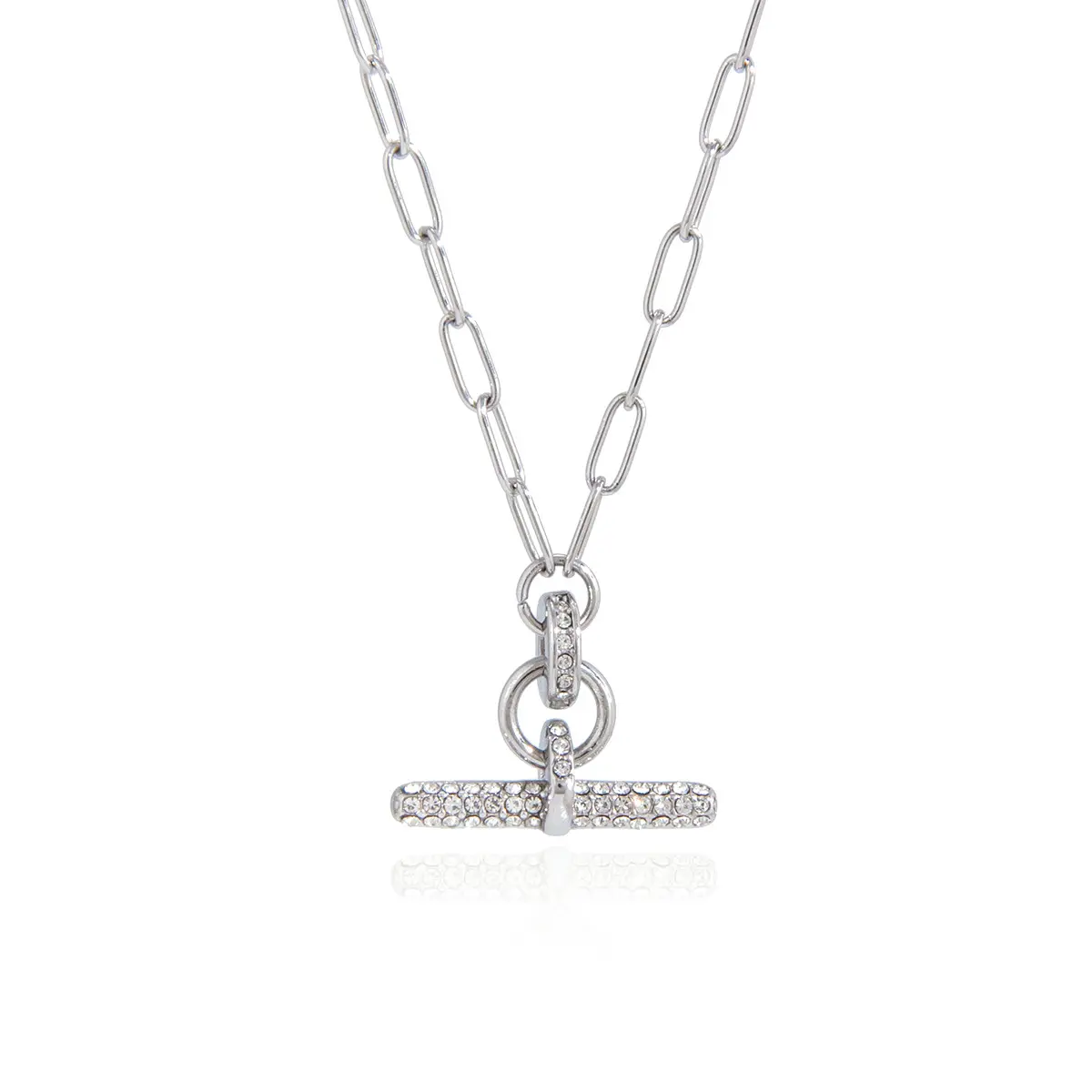 Women's T-Bar Titanium Steel Diamond Pendant Collarbone Chain - Light Luxury Niche Jewelry for Women, Non-Tarnish Fashion Accessory, Non Tarnish Jewelry