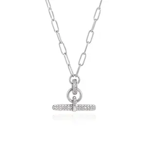 Women's T-Bar Titanium Steel Diamond Pendant Collarbone Chain - Light Luxury Niche Jewelry for Women, Non-Tarnish Fashion Accessory, Non Tarnish Jewelry