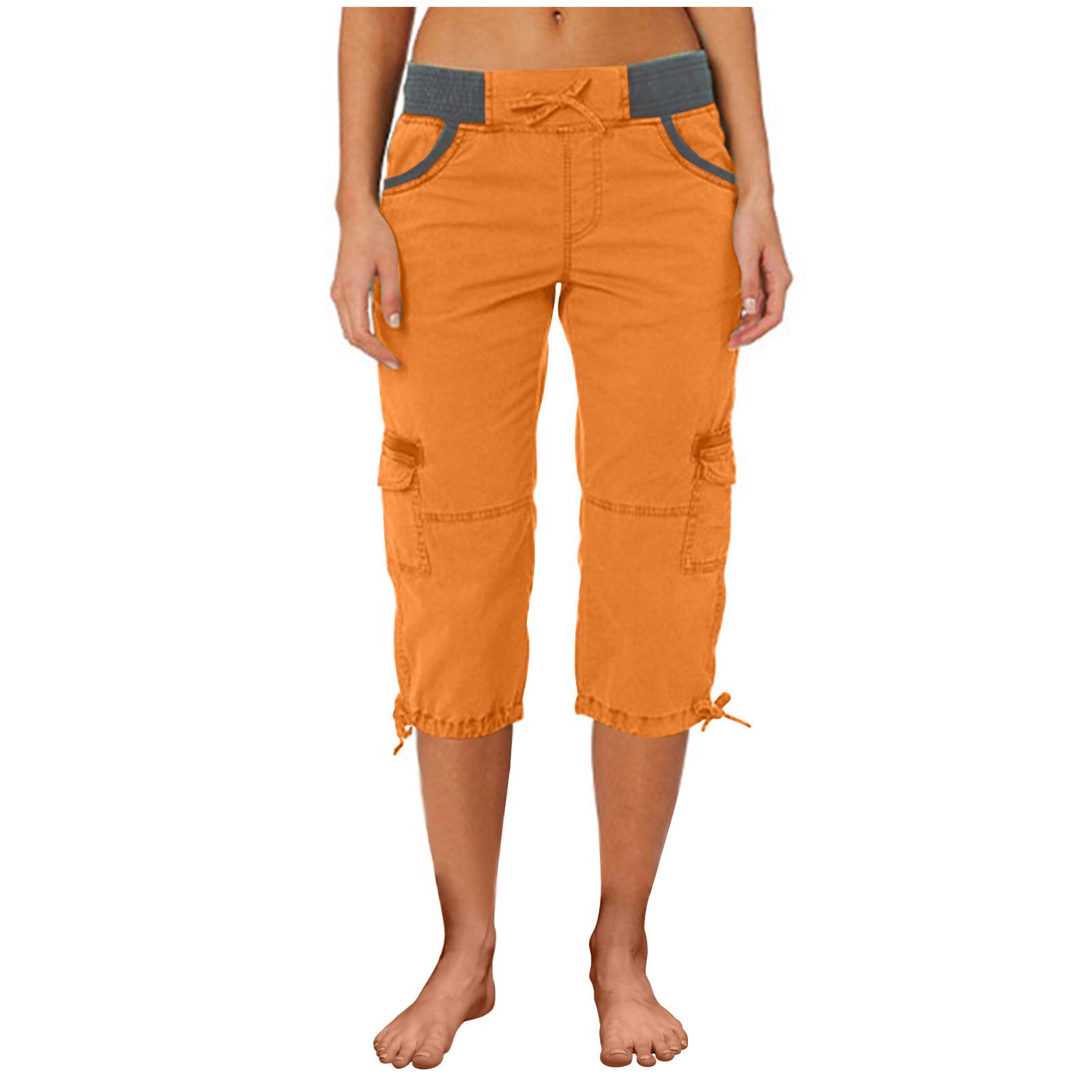 Women Cargo Capris Soild Casual Pants With Pocket Drawstring Outdoor Hiking Pants Women'S Slacks Thin Streetwear Tops Chic White Womenswear Bottom Comfort Basic