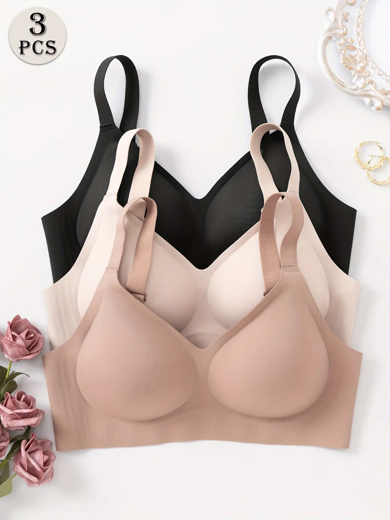 Seamless Wireless Soft Bra for Women with Support - No Underwire Full Coverage Push Up Womens Deep V Bras Wireless Comfortable Bra Supportive No Underwire Bras T-shirt Push Up Bralettes Plunge Seamless Bra