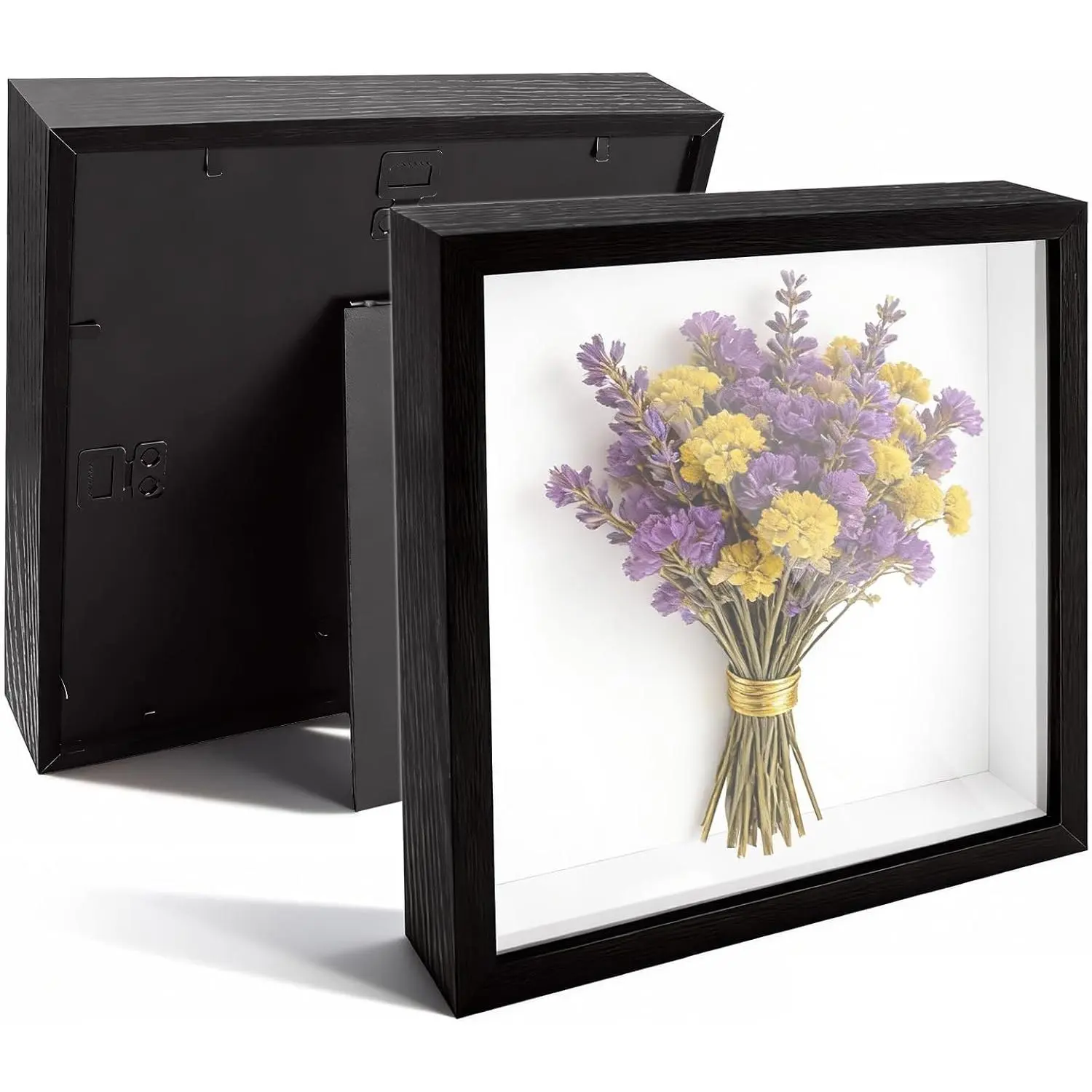2 Pack 8" x 8" Shadow Box Frame, Wooden Black Hollow Photo Frame with Clear  Front Memory Display Cases Picture Frames Bulk for Photos Awards Medals Dried  Seashell Memorabilia