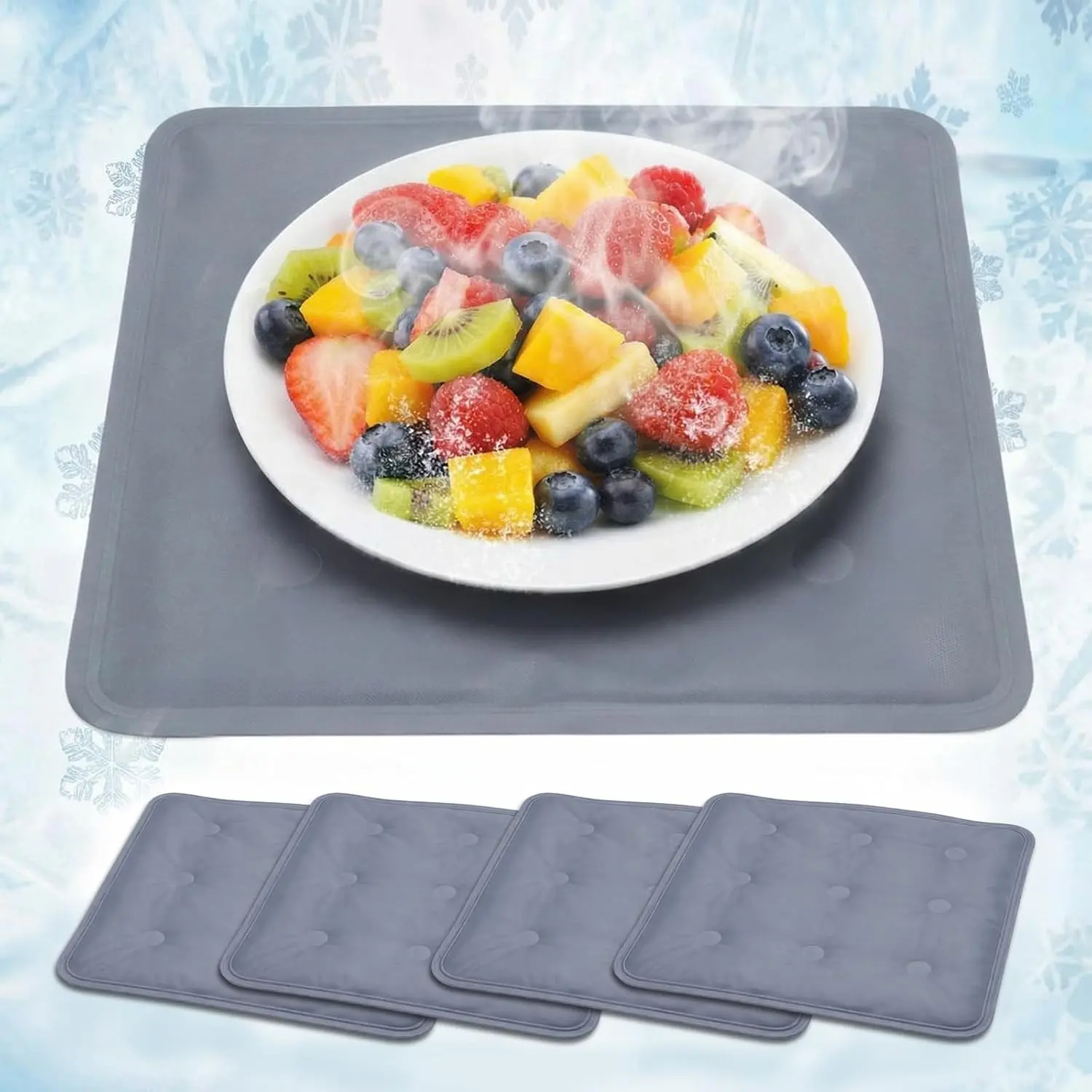 4 Pcs Cooling Mat for Food Reusable Freezable Ice Mat for Buffet Table Chilled Serving Tray Party 9.8 x 9.8 Inches Charcuterie Cooler Cooling Trays for Food Cheese(Classic,Gray)