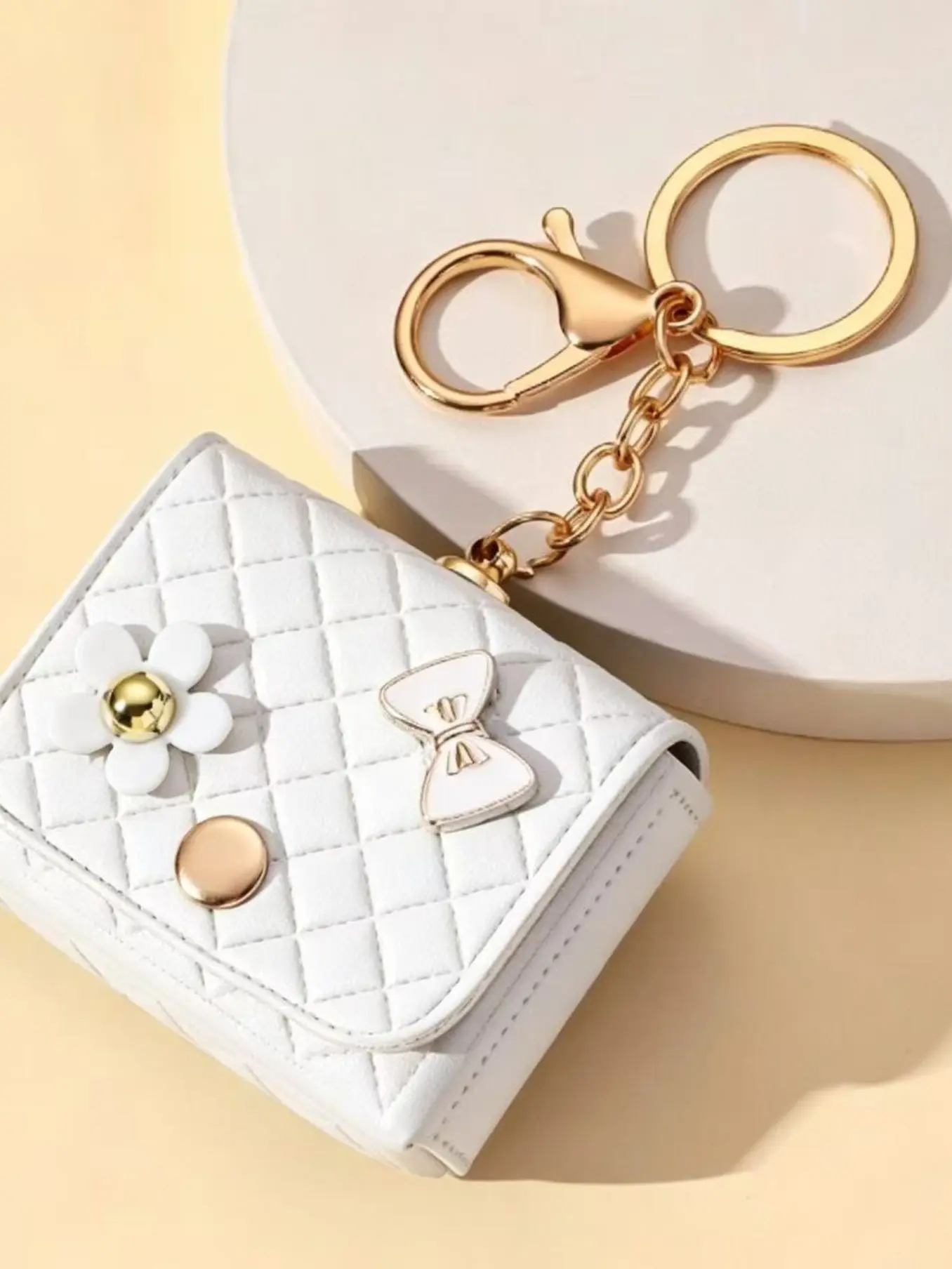 Mini Rhombus Leather Keychain Wallet Compact Storage Pouch Key Ring Accessory Portable Bag Charm for Girl Women Cute Wallets