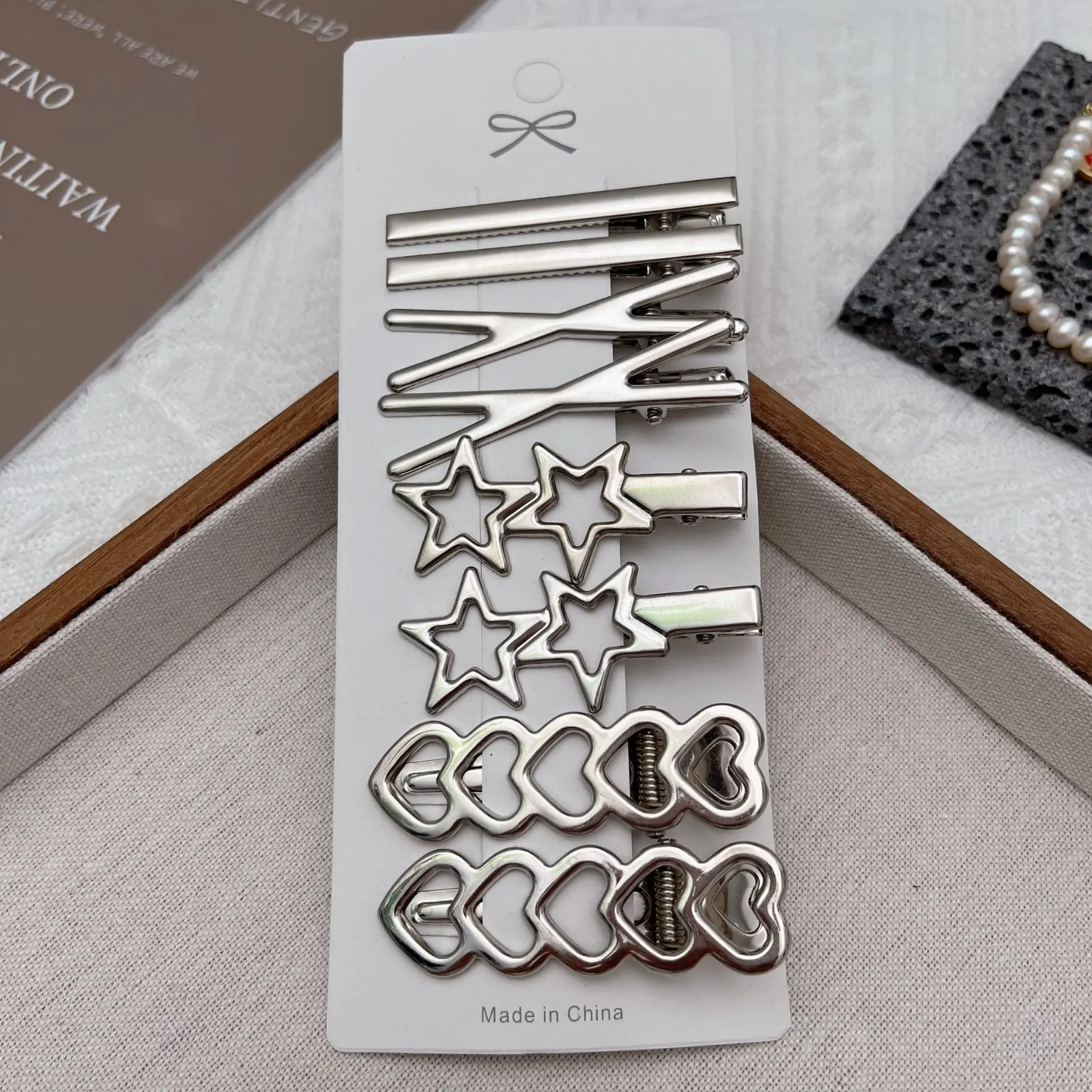 Silver Metal Hair Clips Set Cute Star Heart Barrettes Minimalist Bobby Pins Non Slip Metallic Hair Accessories for Women Girls Daily Wear