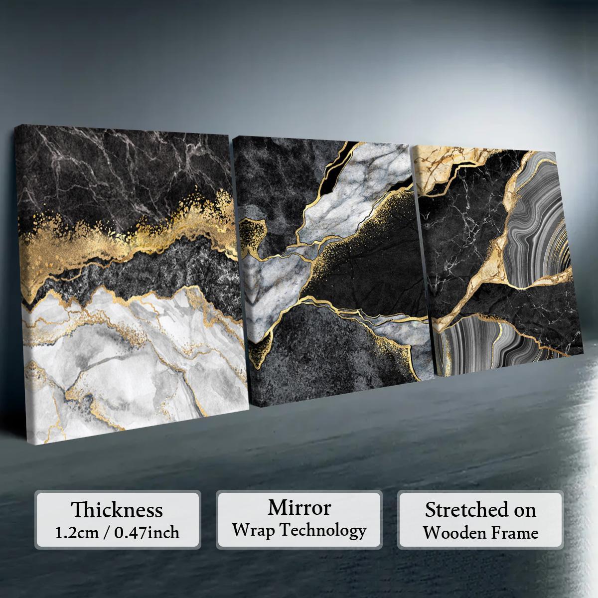 Wooden Framed Canvas Painting, 3 Counts Modern Abstract Canvas Wall Art, Wall Decor for Home Living Room Bedroom Office