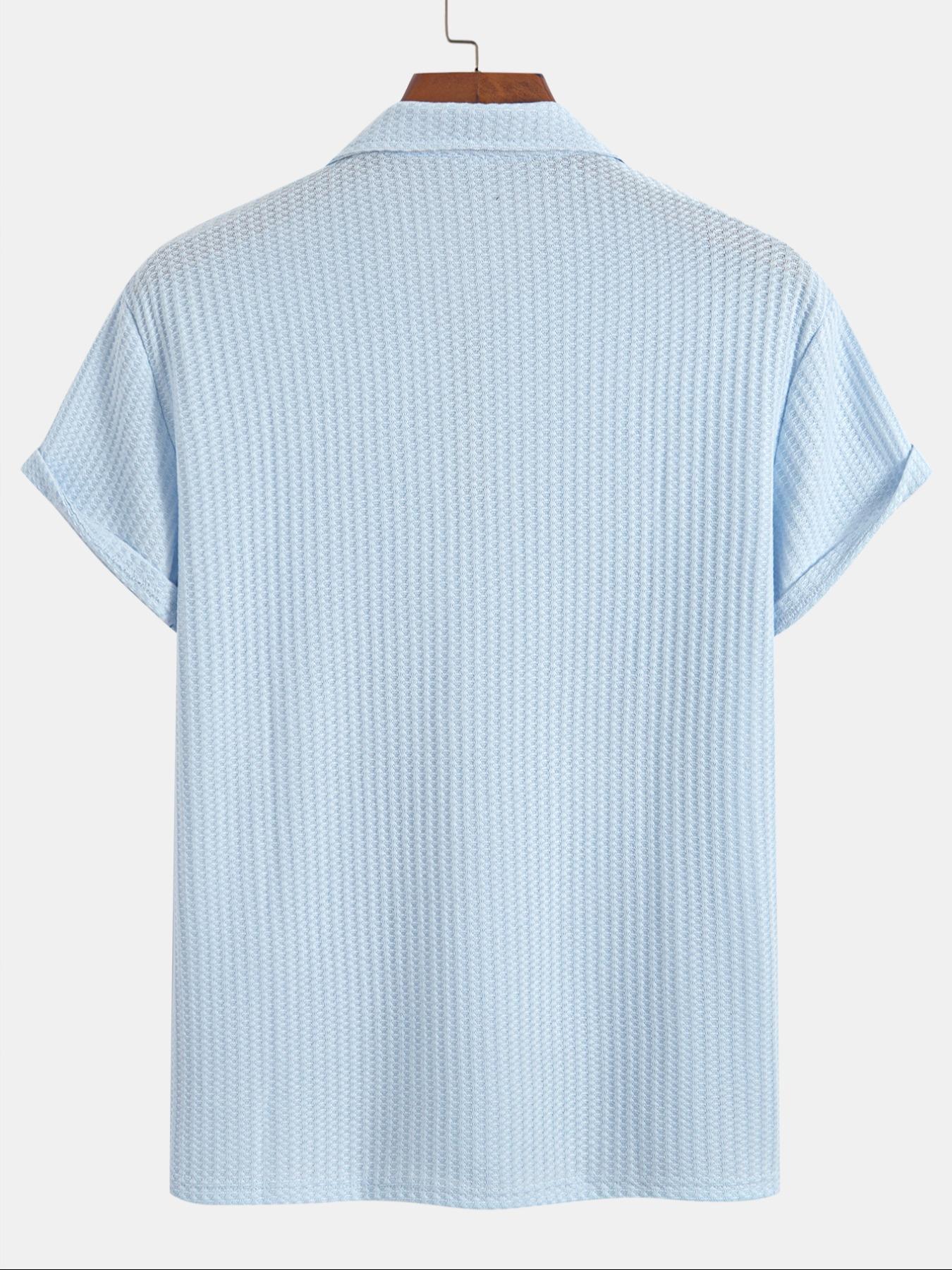 Men's Solid Ribbed Short Sleeve Knitted Polo Shirt, Solid Zipper Polo, Regular Fit Casual Breathable Comfy Top for Summer, Men's Clothes for Daily Wear