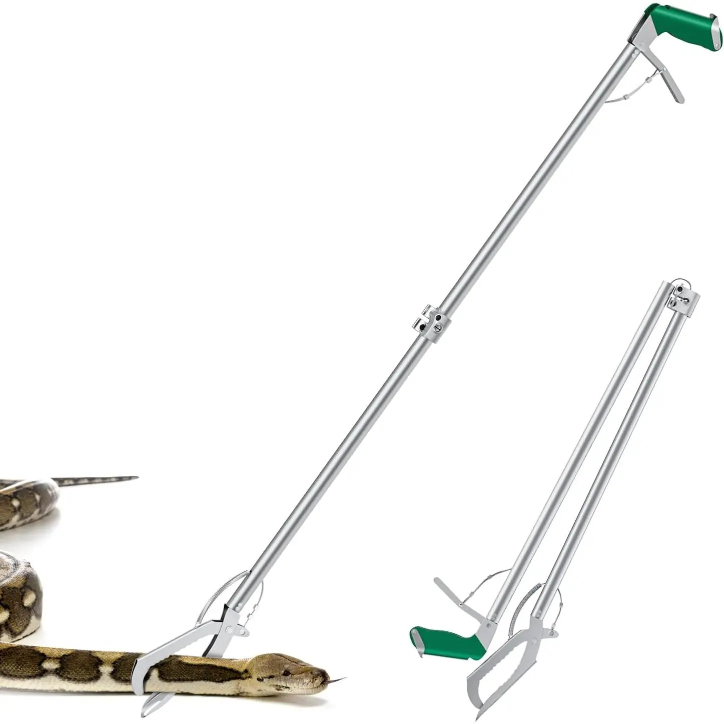 60" Snake Tongs Collapsible Grabber Professional Reptile Snake Catcher Wide Jaw Handling Tool Stainless Steel Snake Hook