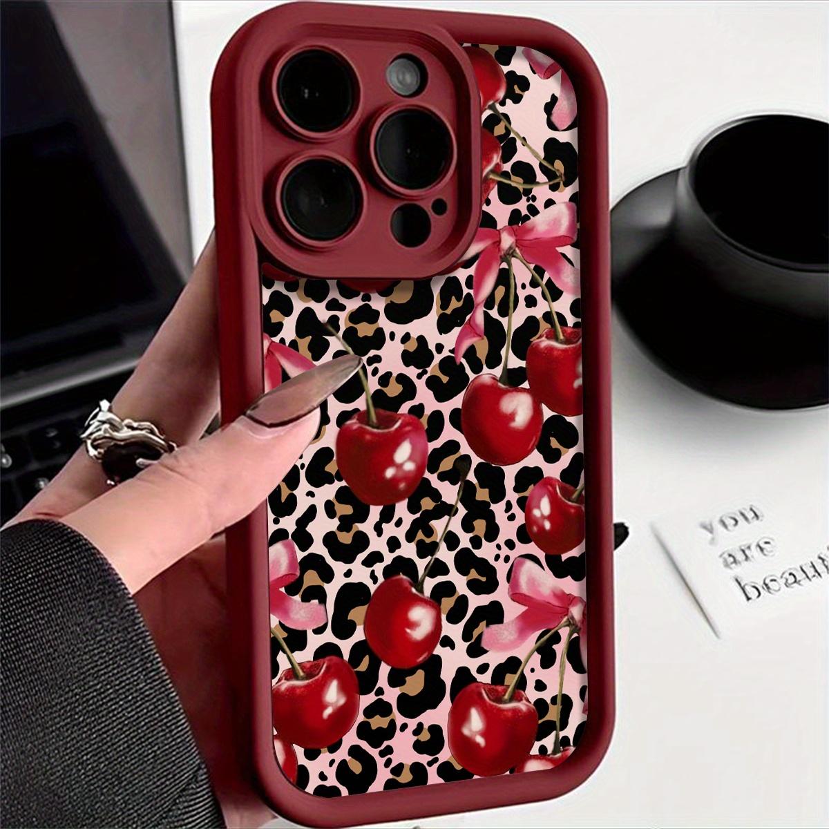 Leopard Cherry Pattern Case for iPhone 17 16 15 14 Pro Max 13 12 11 Plus Pro Max Shockproof Non Slip Military-Grade Protection Silicone Cover Protector Screen Protector