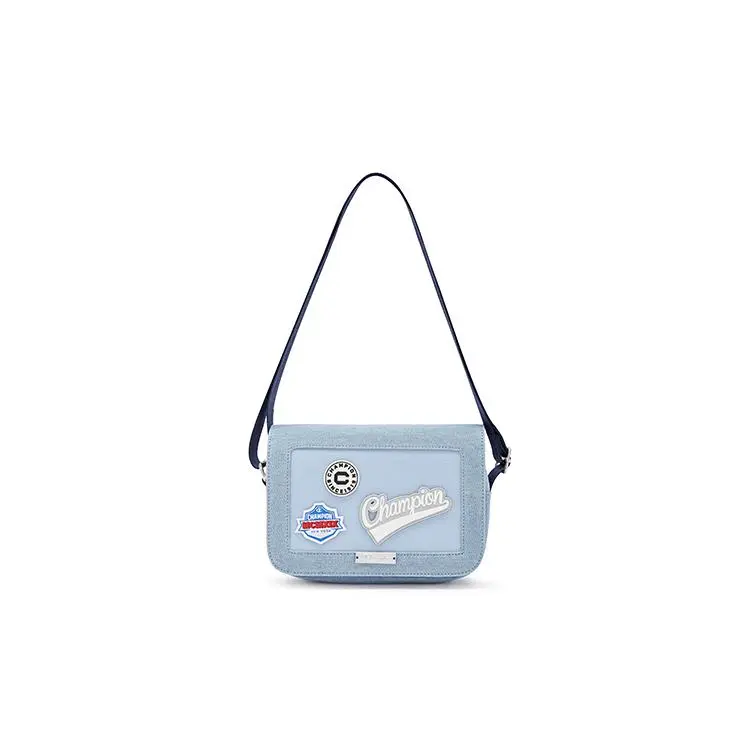 Champion Metal Logo Snap-Flap Camera Bag for Men and Women – Retro Fabric Shoulder Bag in Black, Charcoal, Light Blue