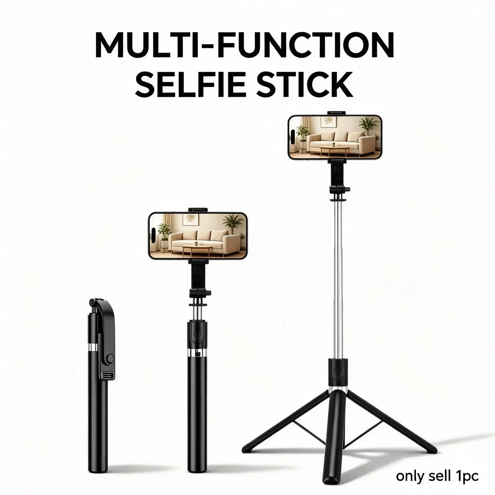 170cm Tripod Selfie Stick, Anti-Shake, Multi-Positional, Compact Design, Ideal for Outdoor Photography & Live Streaming