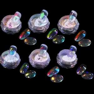 6 Boxes Transparent Aurora Nail Powder, Neon Rainbow Holographic Chameleon Multi Chrome Iridescent Pearlescent Pigment Glitter for Nail Art