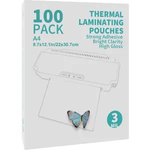 100 Pack A4 Thermal Laminating Pouches, Clear Laminator Sheets for Business Cards & Photos, Compatible with All Laminators