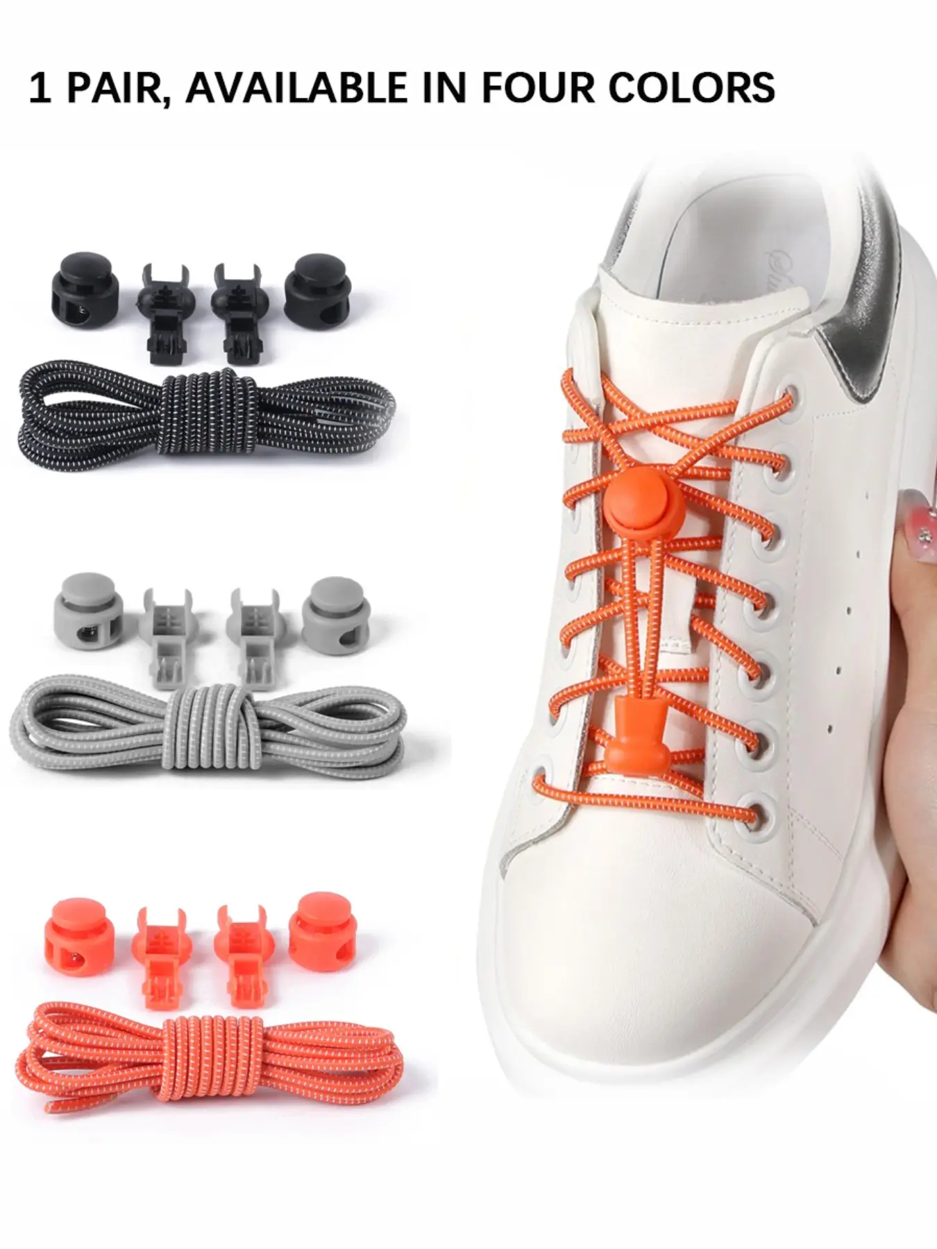 No-Tie Elastic Shoelaces, 100cm Lazy Laces, Locking Design, Quick-On-Off, Durable and Easy to Use, Ideal for All Seasons
