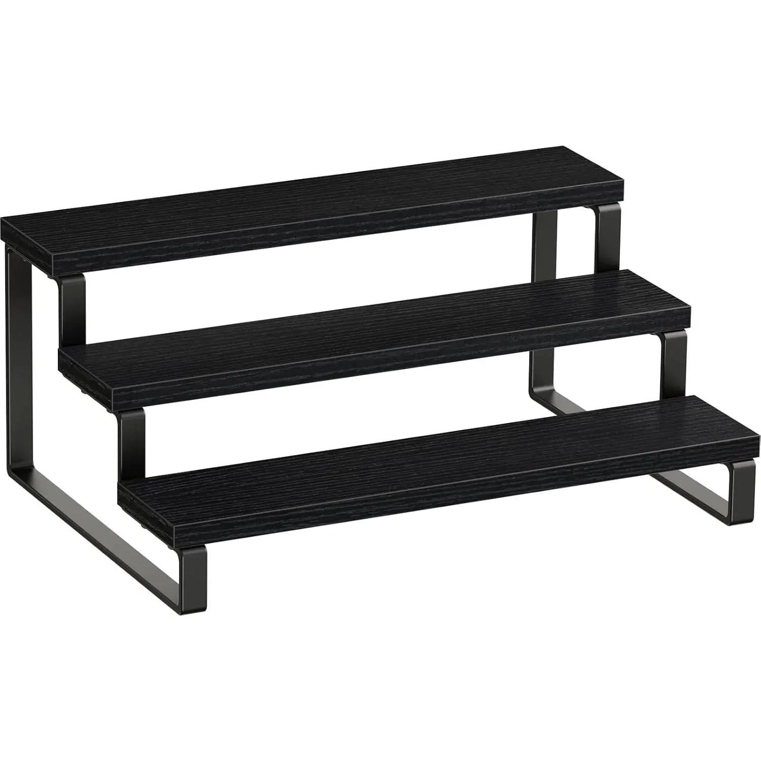 3-Tier 1-Pack Wooden Countertop Rack, Compact Kitchen Cabinet Display Stand, Multi-Functional Storage Organizer for Spices & Cupcakes, Black