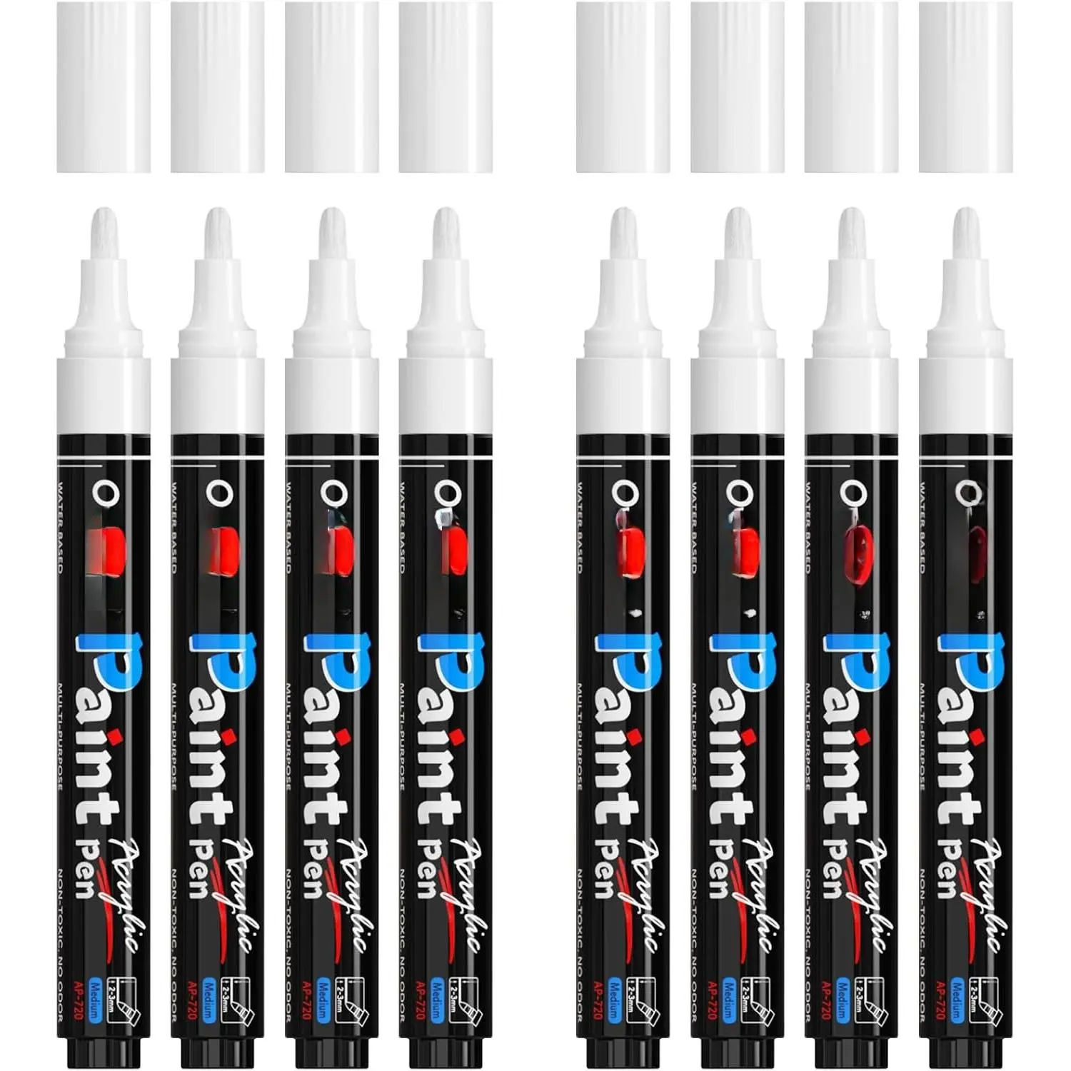 White   Markers 8 Pack, Medium Tip  Pens | , Quick Dry, Fade Resistant, Non , Water Based Permanent Marker for , Rock, Metal, Glass, Plastic, Canvas
