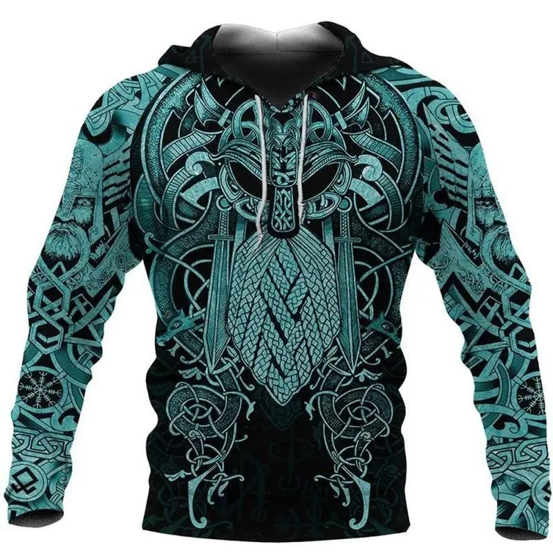 Casual Fashion Hoodie Viking Warrior 3D Digital Printed Men's Clothing