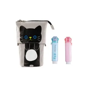 2pcs Cat Paw Erasers + 1pc Cat Pattern Pencil Case, Ice Cream Jelly Color, PVC Eraser, Gradient Acrylic, Creative Stationery Gifts