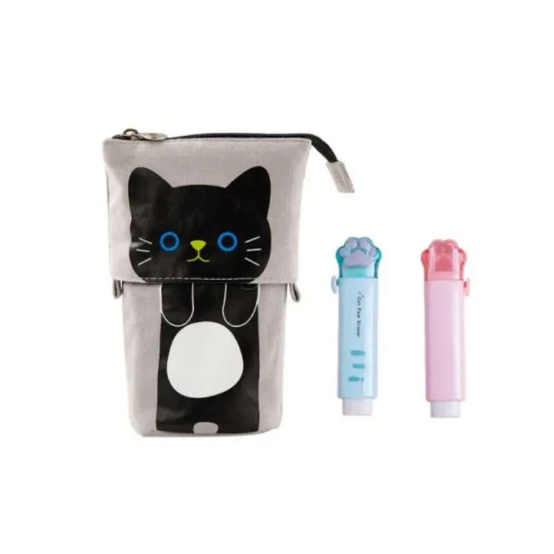 2pcs Cat Paw Erasers + 1pc Cat Pattern Pencil Case, Ice Cream Jelly Color, PVC Eraser, Gradient Acrylic, Creative Stationery Gifts