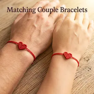 2 pcs Adjustable Heart-Shaped Woven Bracelet, Friendship Bracelet Trendy Jewelry for Men and Women, Ideal for Birthdays, Weddings and Anniversaries-YY0
