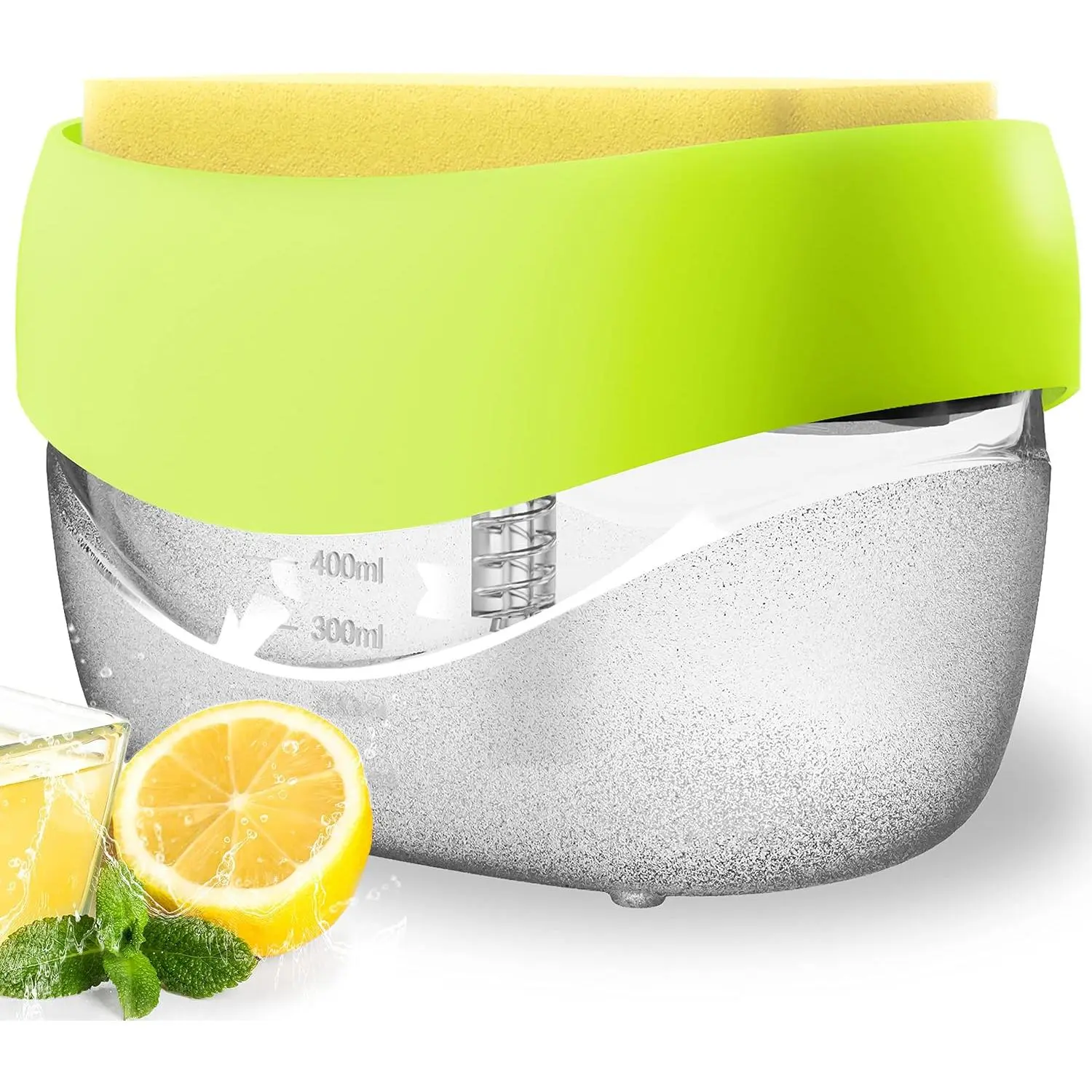 Dish Soap Dispenser with Sponge Holder for Kitchen Sink, 2 in 1 Soap Pump Dispenser Set, Useful Dishwashing Liquid Dispenser for Kitchen Countertop to Save Soap (Yellow)