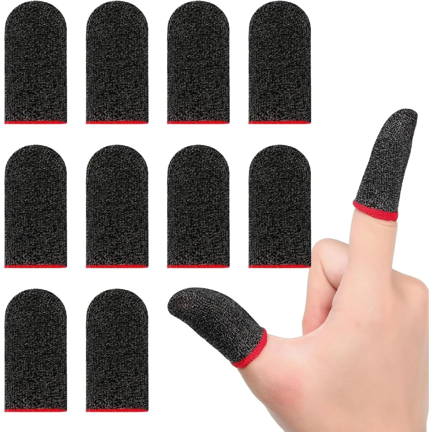 10 Pack Gaming Finger Sleeves, 0.3mm Silver Fiber dedales Gamer, Smooth Operation, Anti-Sweat, Extremely Thin,Maximum Touch Response,Comfortable fit, Fit Mobile Phone Tablet Devices
