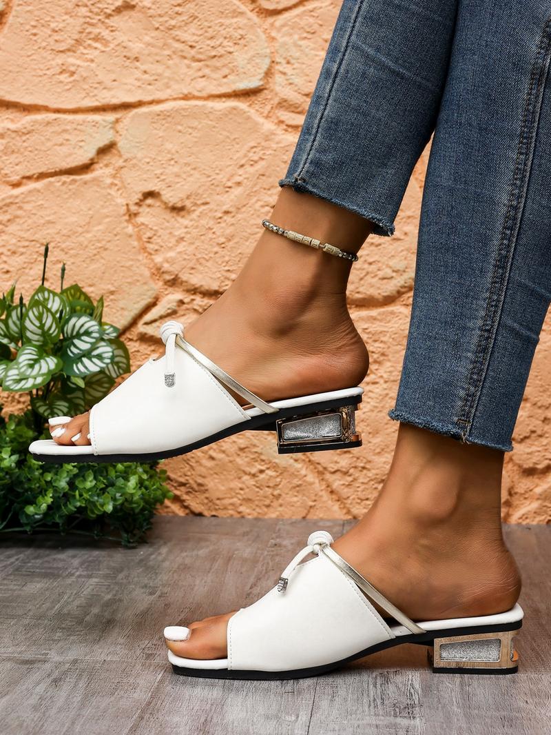 Women's Fashionable Rhinestone Decorated Slide Sandals, Casual Comfortable Heeled Sandals for Summer, Female All-match Shoes for Daily Wear, Girl