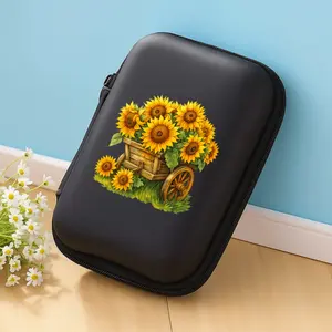 1 piece sunflower and small car pattern printed storage box with mesh pocket and compact design - cable/headphone/charger/card/small accessory storage box, suitable for office, travel, enthusiasts - durable and portable accessory sorting