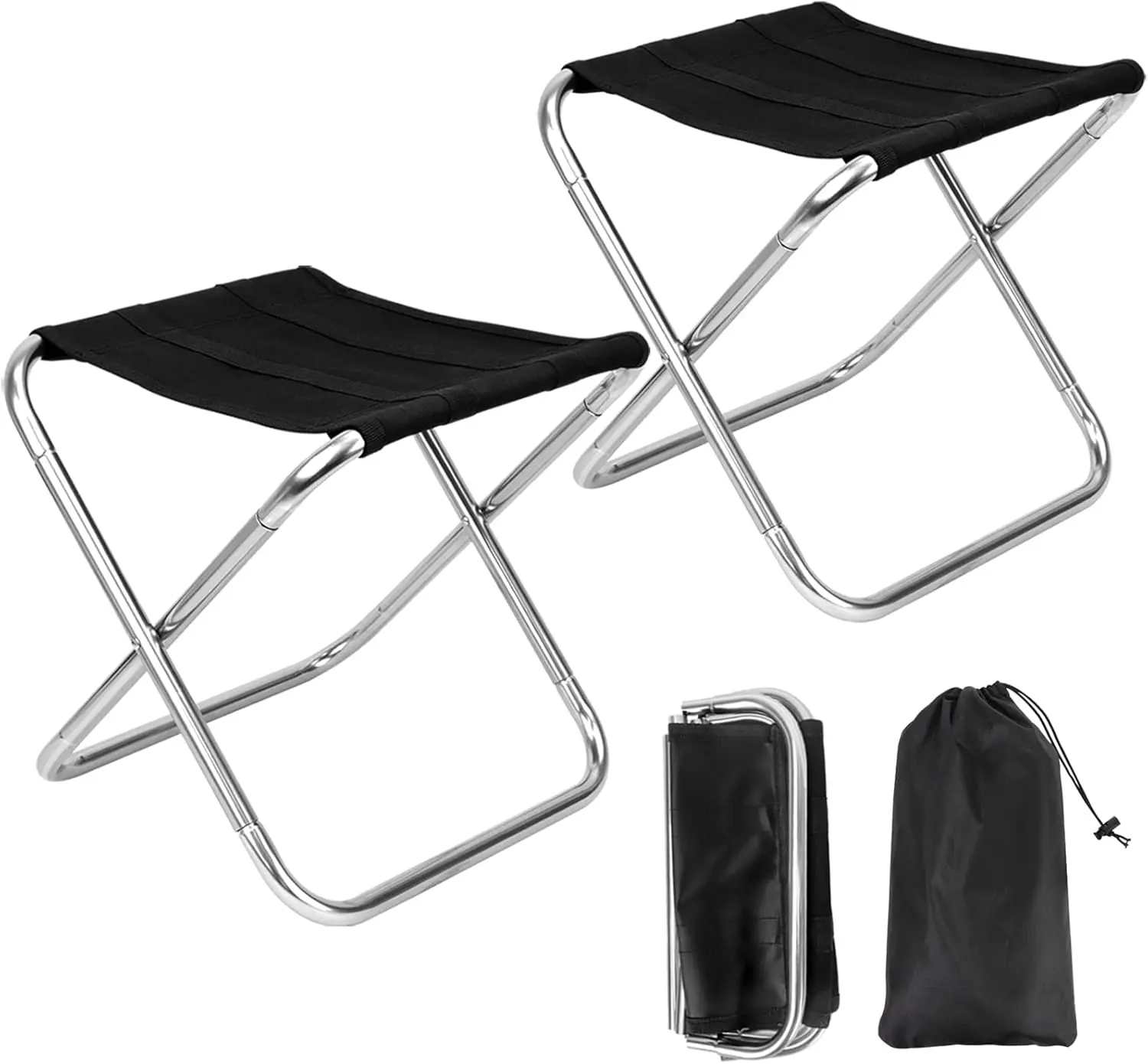 2Sets Portable Folding Camping Stool, Lightweight Camp Chair for Fishing Hiking, Compact Collapsible Travel Footstool for Outdoor, Beach, Backyard, Lawn,Picnic with Carry Bag,10.35" x 8.86"