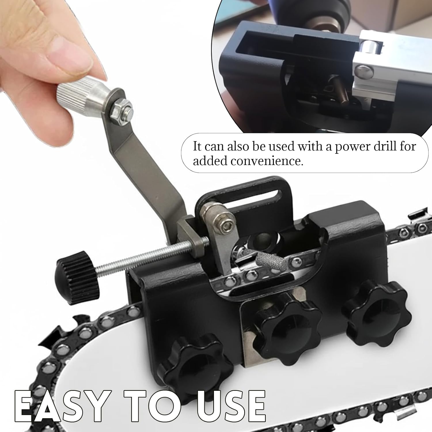 3 Burrs Chainsaw Sharpener Hand Crank Kit 30 Degree Manual Chainsaw Sharpening Jig with Two Fixed Sharpening Holes, Aluminum, Red, No Assembly Required