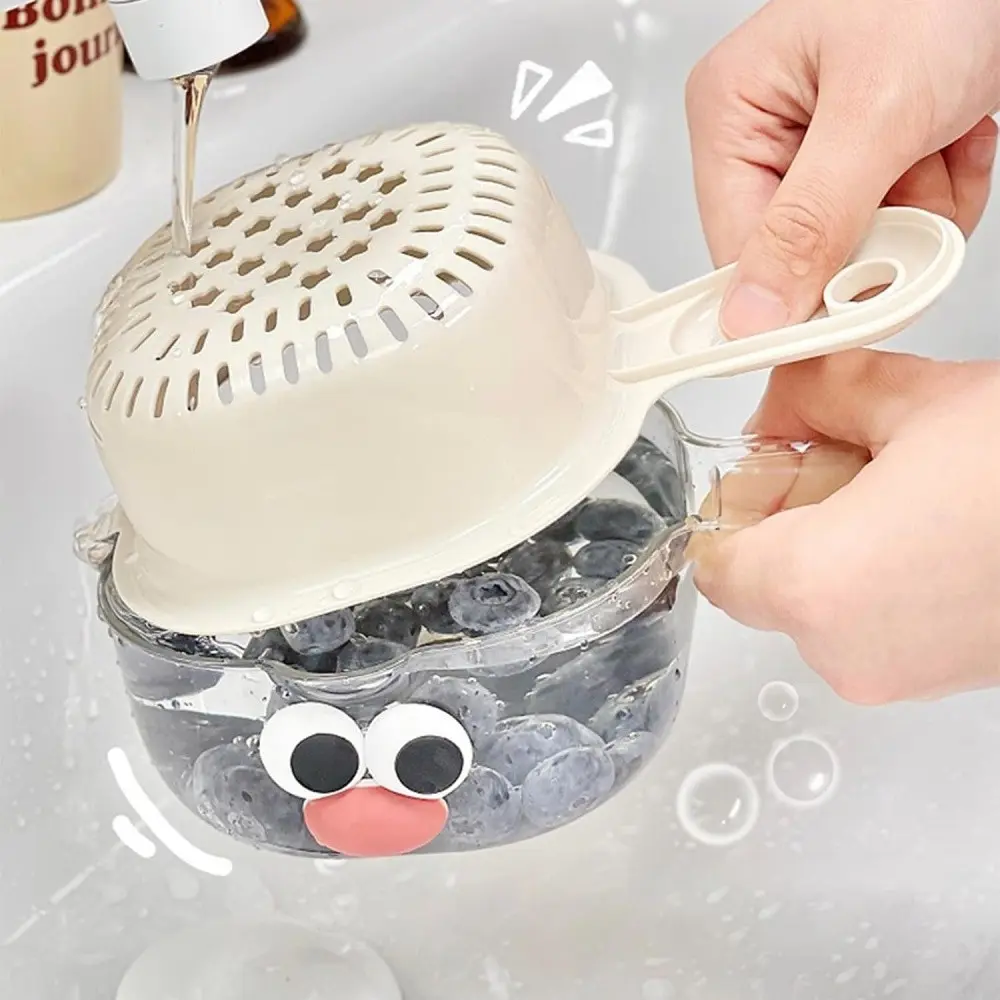 Double Layer Fruit Washing Bowl with Filter, Kitchen Drain Basket with Handle, Multi-Use Mini Strainer and Storage Container, Plastic Strainer