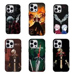 D-Devil May Cry Dante Skull Background Phone Case  Cool Anime Game Character Print Compatible for iPhone 17 16 15 14 13 12 11 and for Samsung S21-S25 Perfect Gift For Action Game Fans