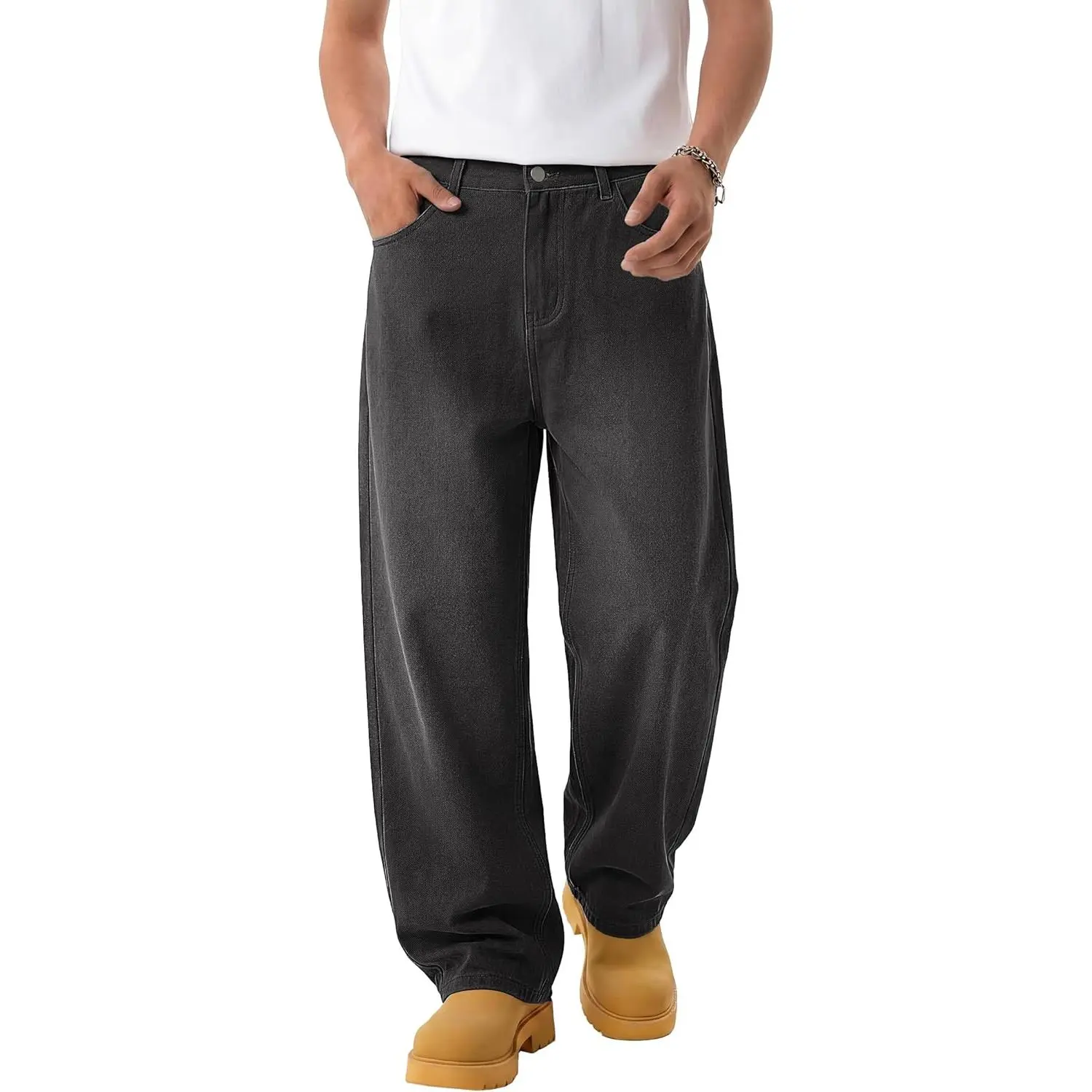 EMMIOL Baggy Jeans Men Wide Leg,Y2k Hip Hop Skater Denim Cargo Pants Casual Loose Fit,Relaxed Long Trousers