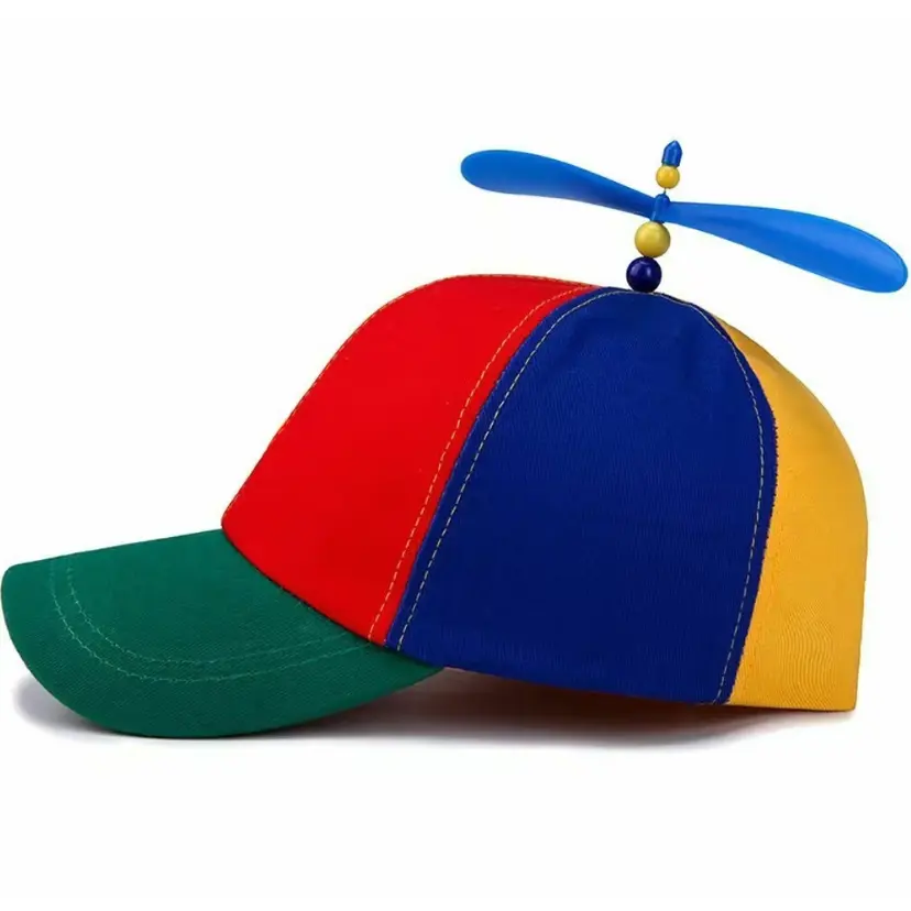 Unisex Cotton Fun Propeller Design Hat - Rotatable Helicopter Top, Vibrant Colors, Casual Outfits Accessory, Fun and Colorful Festival, Animated Antenna for School Boys' Fancy Dress Sun Protection Cap for Travel Summervibes