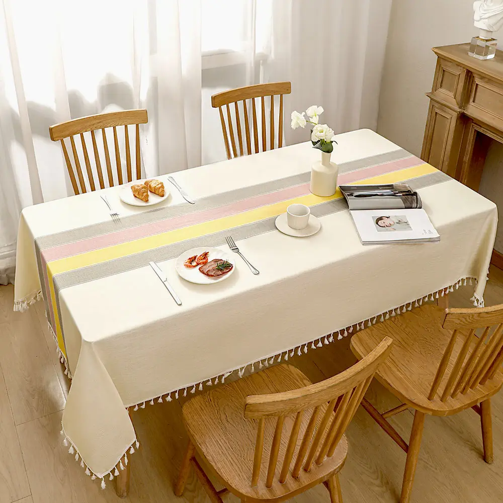 Vintage Linen Cotton Table Runner with Tassel, Sturdy Wrinkle-Resistant Weave, Rustic Farmhouse Decor for Holiday Table, Buffet, Camping, and Picnic - Multiple Sizes