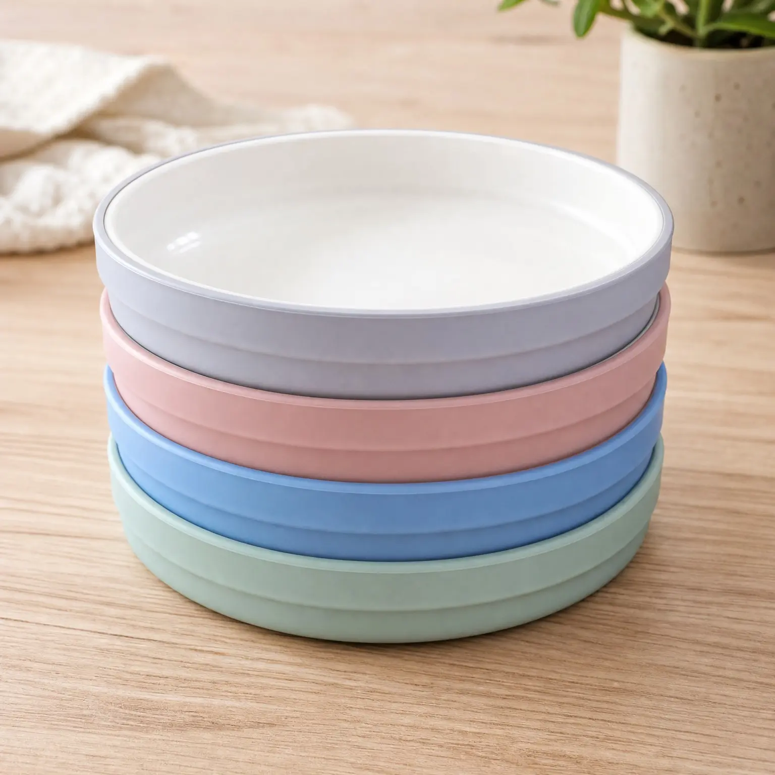 7.8" Porcelain White Plates with Silicone Sleeves for Babies & Toddlers - Microwave & Dishwasher Safe Non-Slip Dinnerware, Snack Dishes, 4 Pack(Gift)