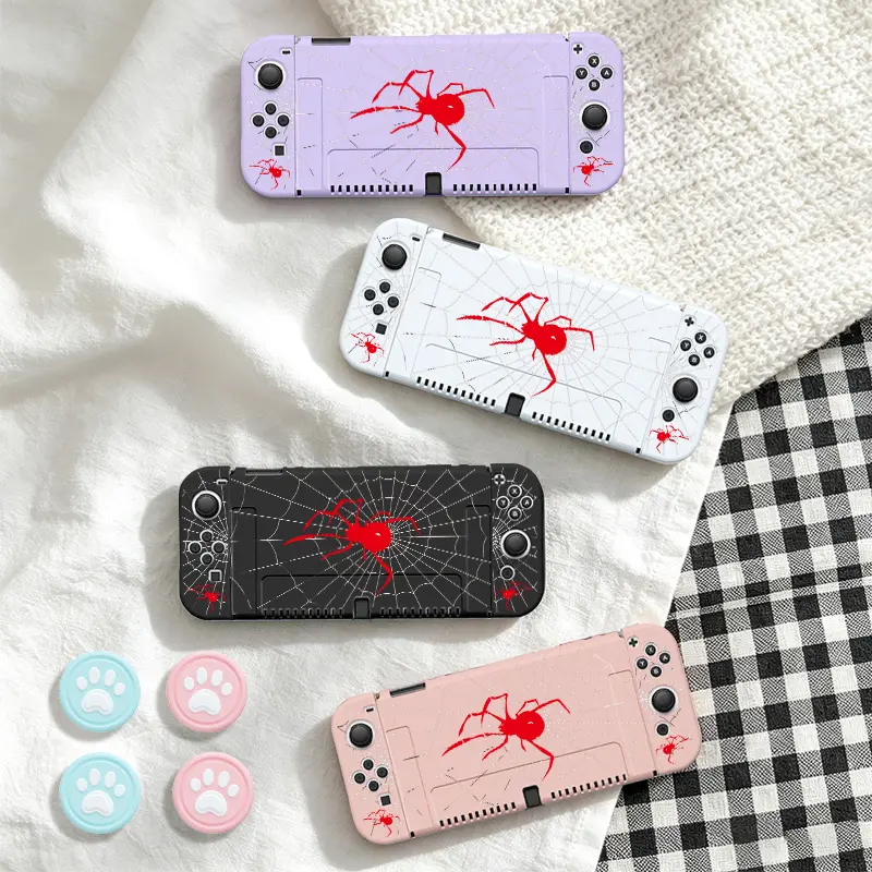 For Switch NS/OLED Protective Case, TPU Soft Case, Full Protection, Detachable Case, OLED Console Case, Gift 4 Thumb Grips, Anti-Slip Shockproof, Dustproof, Comfortable Grip, Slim Lightweight, Gaming Console Accessories