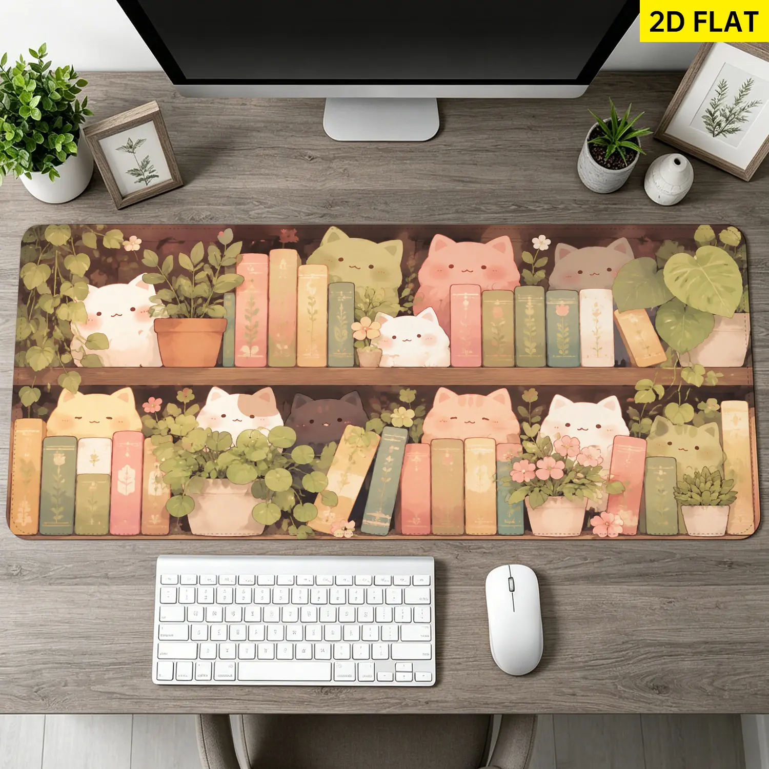 Extra Large Cute Cats With Bookshelves Mouse Pad, Non Slip Rubber Pad, Desktop Decoration Drotection Pad, Washable, Lock Edge Multi Size, Premium Multipurpose Mousepad For Home, Office, Gift for Family and Friends