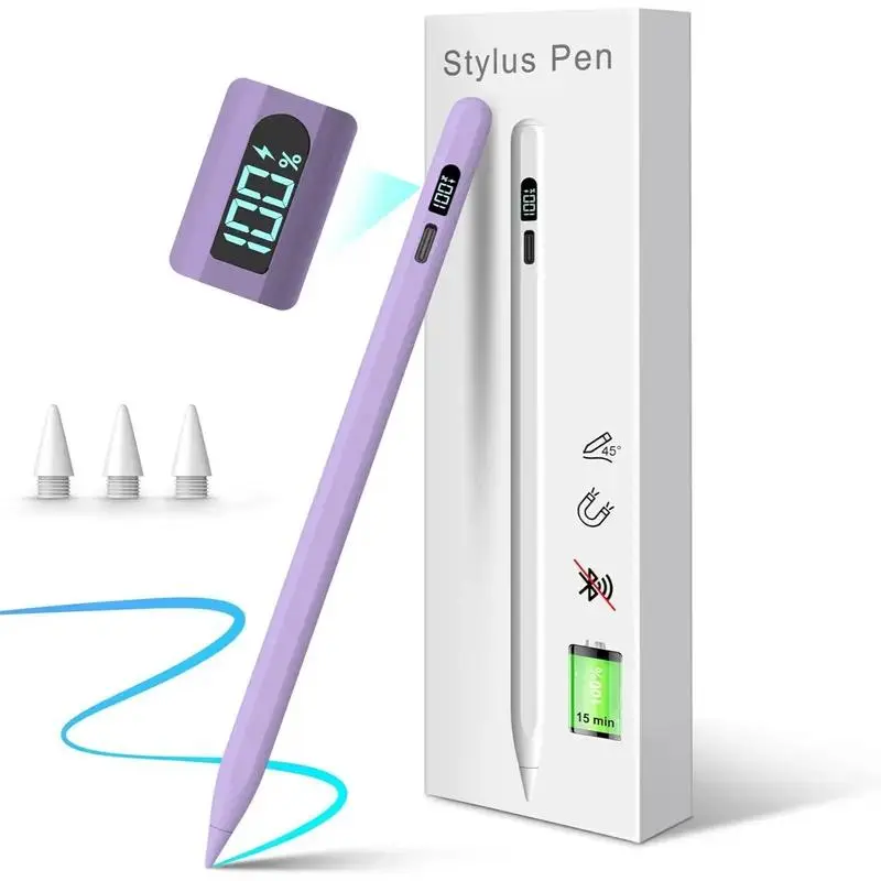 LED iPad Stylus Pen | 15 Mins Fast Charging, Palm Rejection + Tilt Sensitivity, Real-Time Power Display, Compatible with iPad 6-10 Gen / Pro / Air / Mini, Drawing & Note Pencil