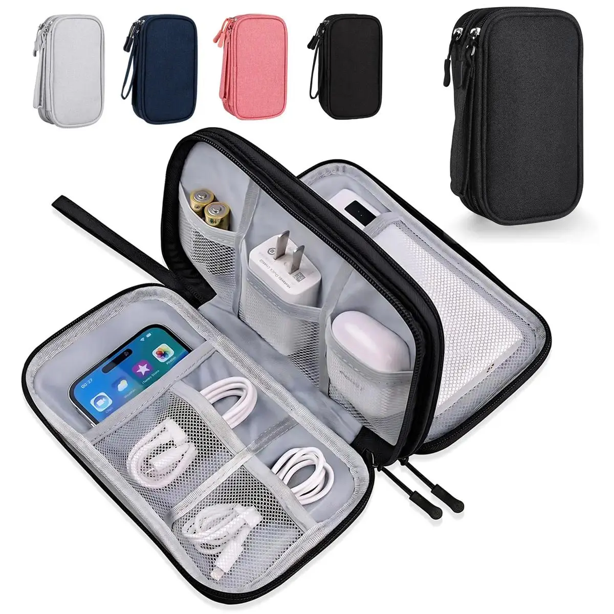 Travel Cable Organizer Pouch, Cable Storage Bag,Waterproof Double Layer Electronic Accessories Organizer Case for Chargers, Cords, Phone, Earbuds, Power Bank, USB Cables,SD Cards,Portable Travel Tech Essentials #SummerWins #BackToSchool #CollegeEssentials