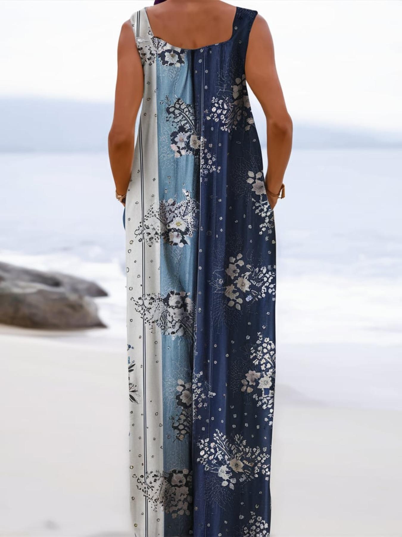 Plus Size All Over Print Floral Button Design Overall Jumpsuit, Boho Casual Sleeveless Wide Leg Jumpsuit for Beach Holiday Vacation, Women's Clothes for Summer