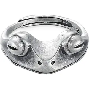 Silver Frog Open Rings for Women Men Couples Adjustable Vintage Cute Animal Finger Stament Ring Fashion Party Jewelry Birthday Christmas Gifts for Mom Wife to Daughter