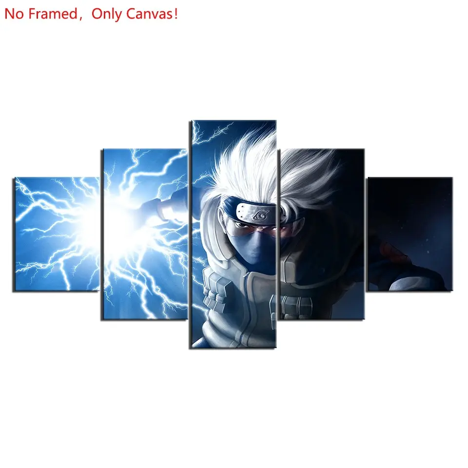 5 piece/set of frameless canvas painting print poster, classic hot-blooded anime art, Kakashi's Chidori, very suitable for Japanese two-dimensional fans, the perfect gift for bedroom, living room, kitchen, dormitory corridor, mural, wall decoration