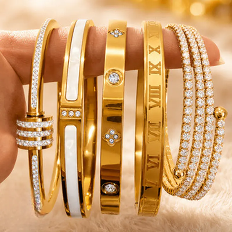 Unisex Diamond‑Embellished Bangle - High‑End New European & American Fashion Versatile Stackable Jewelry