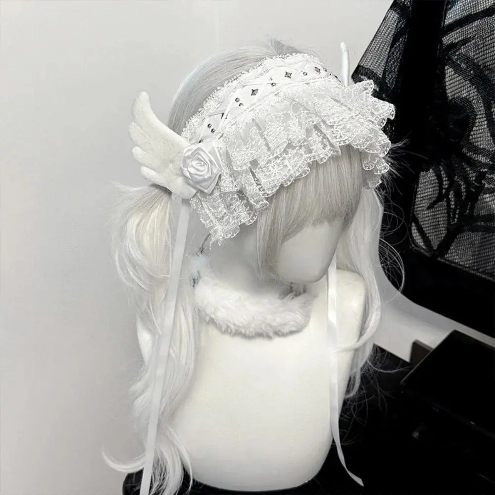 Original Gothic Angel Wing Bow Headband Harajuku Steampunk Y2K Wing Headwear Lolita Dark Angel Headwear Accessories