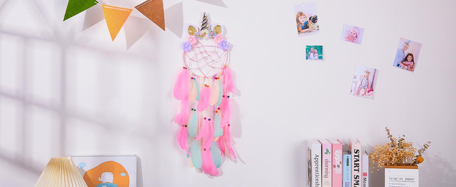 Dream Catchers  Unicorn Wall Decor for Girls Bedroom Flower Feather Wall Hanging Decoration