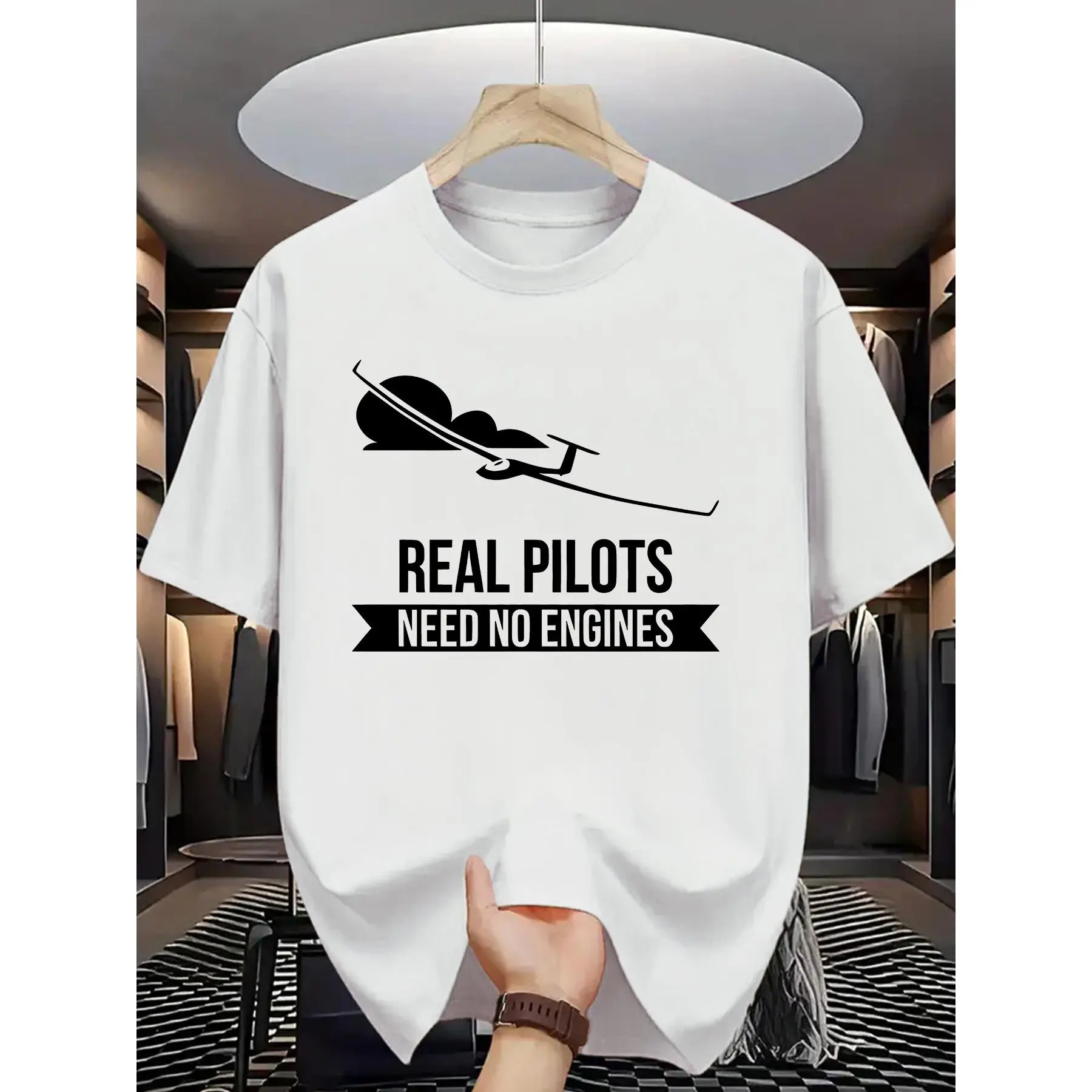 Pilot's Engineless Crew Neck T-Shirt: Aviation-Inspired Design, Simple and Stylish Men's Apparel
