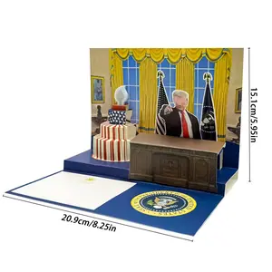 Trump Birthday Card Pop Up withReal Voice & Lights - Funny 3D Talking Greeting Card for Him, Plays "Hail to the Chief"Oval Office Desk Design, Patriotic Republican Gift for Dad or Husband