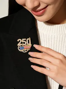 1pc 2026 USA 250th Independence Anniversary Commemorative Brooch, Patriotic Lapel Pin for Independence Day, American Flag & Gear Design Holiday Accessory, Memorial Day Souvenir Brooch