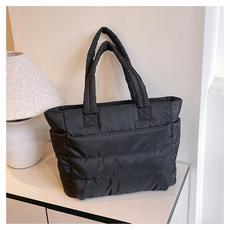 Cozy Blush Pink Cloud Tote Bag, Lightweight Quilted Padded Shoulder Handbag With Soft Fabric, Spacious Compartment For Everyday Use, Work Commute, Weekend Trips And Travel Essentials